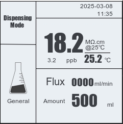 图31_第13页_Labsun selection - pure water system_V1.0_20260513 Bedienanzeige des Labsun HiDis-Entnahmearms mit Wasserqualität, Durchfluss und Abgabemenge