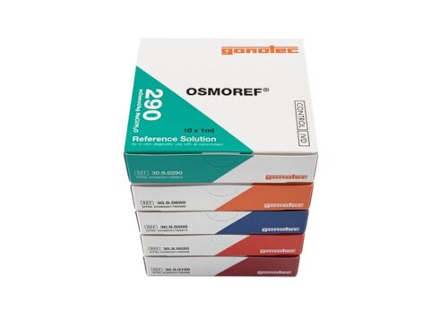 GONOTEC OSMOREF 290 reference solution pictured with separate calibration standards